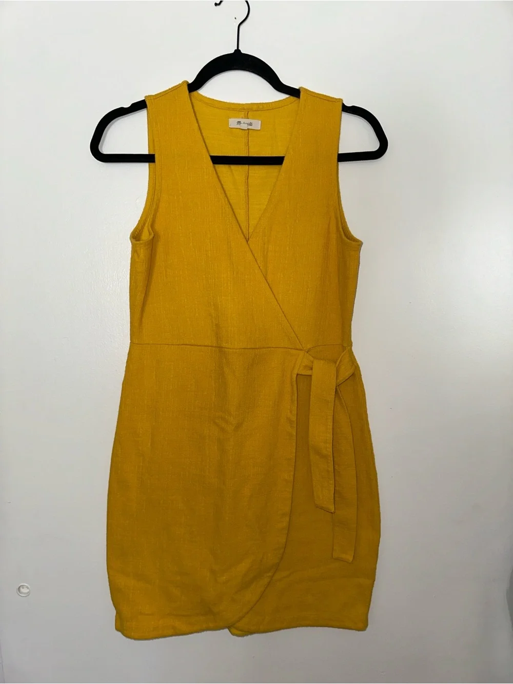 Sleeveless Yellow Wrap Dress with Side Tie - Picture 2 of 5